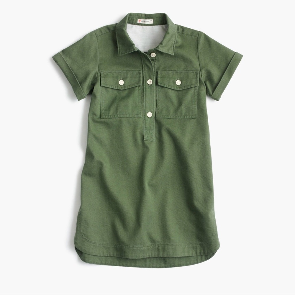 Crew Cuts By J. Crew Girls Army Green Short‎ Sleeve Cotton Cadet Dress Sz 8